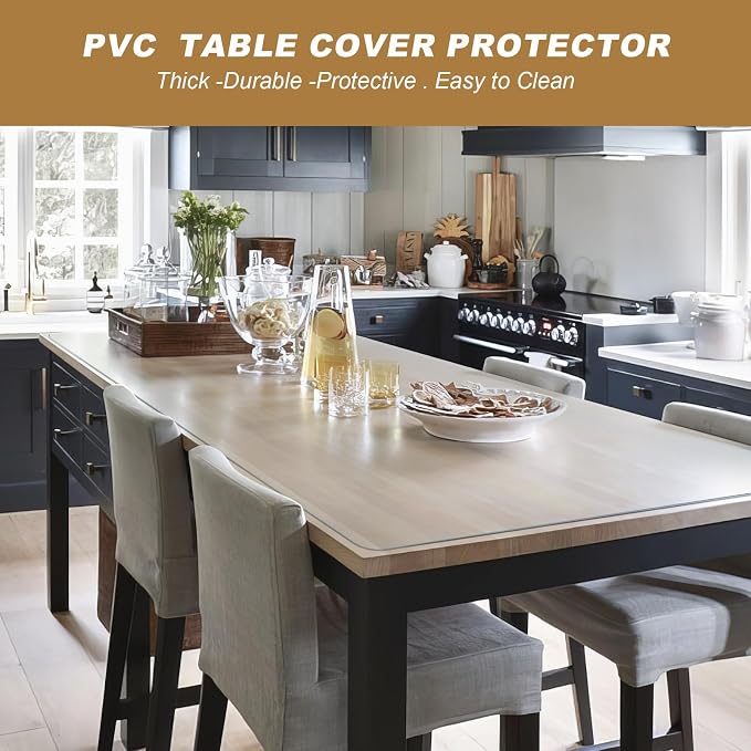 Vicwe 42x 60 Inch Clear Table Cover Protector,1.5 mm Thick Single-Sided Frosted Clear Desk Pad Mat, Rectangle Waterproof Table Top Protector, Scratch Proof and Easy Cleaning for Dining Room Table