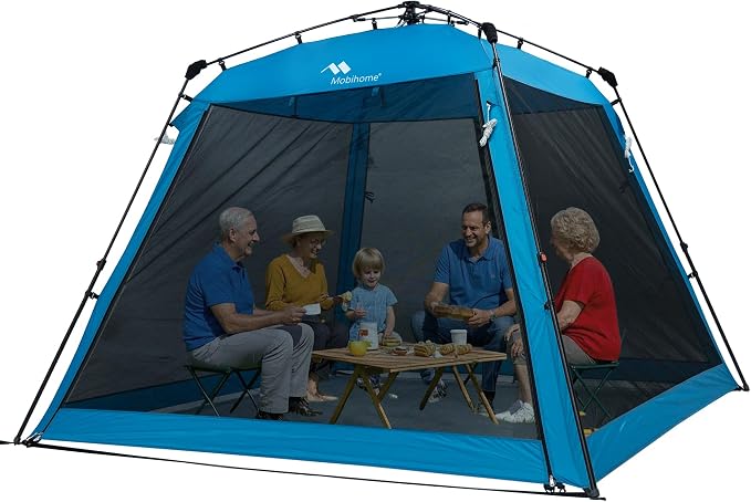 Pop Up Screen House Gazebo 8.2'x8.2'x75'' – Instant Portable Canopy with Mosquito Netting & UPF Sun Protection, Tool-Free 1-Minute Setup, Foldable Outdoor Tent for Backyard, Camping, Garden.Blue