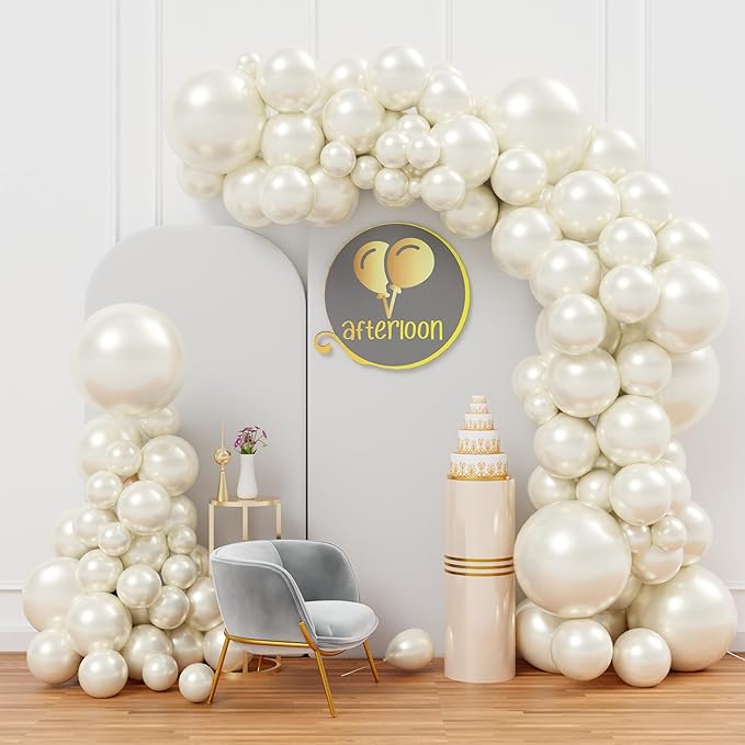 AFTERLOON® Biodegradable Balloons 112pcs Pearlized White Pearl Color Different Sizes 18" 12" 10" 5" Balloon Garland Arch Kit perfect for Birthday Party