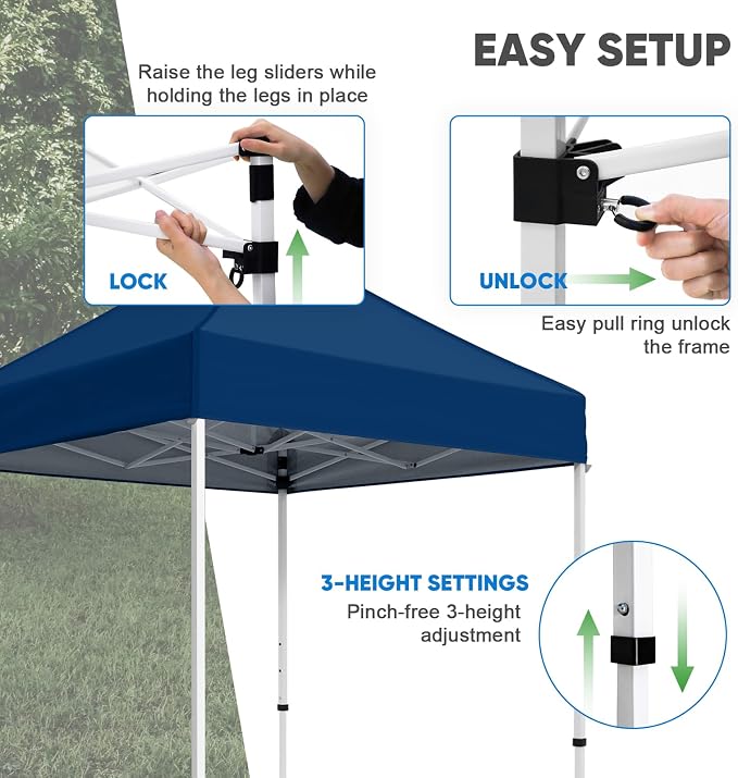 COOS BAY 5x5 Pop Up Canopy Tent, Portable Lightweight Sun Shelter with Carry Bag, Easy Setup Outdoor Canopy for Beach, Camping, Sports & Backyard Shade, Dark Blue