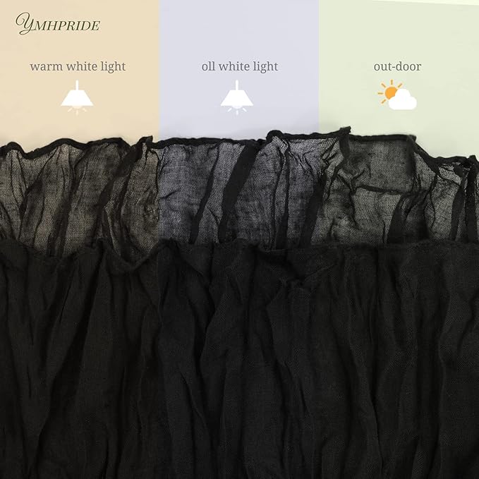 12 Pack Cheesecloth Table Runner 10FT, Boho Gauze Table Runner, Semi-Sheer Table Runners Rustic Wedding Table Decor, Bridal Shower, Birthday Party, Romantic Wedding Runner (Black)
