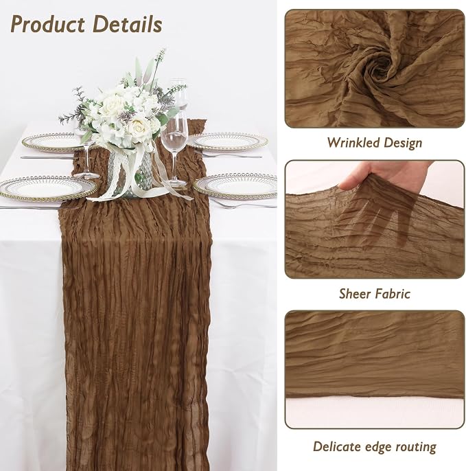 8 Pack Light Brown Cheesecloth Table Runner 120 Inch 10FT Gauze Cheese Cloth for Jungle Theme Party, Boho Decor, Retro Decoration