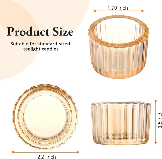GOLDEAL Gold Round Tealight Candle Holders,Set of 24 Thick Glass Tea Light Candle Holder Decor,Candlestick for Wedding Decor,Party,Baby Shower Party,Bridal Shower Party,Table Centerpiece, Home Décor