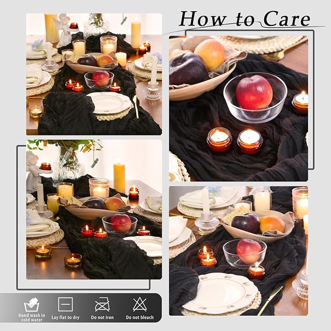 10 Pack Black Cheesecloth Table Runner 17x108 Inch Semi Sheer Boho Rustic Gauze Cheese Cloth Table Runners for Wedding Party Birthday Baby Shower Home Décor