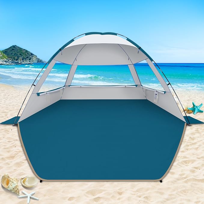 COMMOUDS Beach Tent Sun Shelter for 3/4/6/8 Person, UPF 50+ UV Protection Beach Shade Canopy Tent, Lightweight, Easy Set Up and Carry