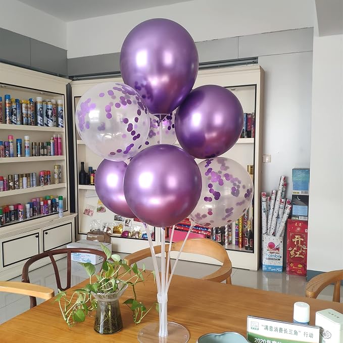 ZJDHPTY 4Set Purple Balloon Stand Table Centerpieces Party Decor | Birthday Decorations Graduation Retirement Bridal Shower Wedding Anniversary Halloween New Years Eve Party Supplies