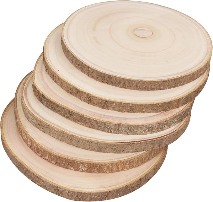 10 PCS 8-9 Inch Unfinished Wood Slices for Centerpieces, Natural Paulownia Wood Slices with Tree Bark for DIY Crafts, Centerpieces Table Decorations, Art & Decor