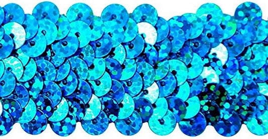 Trims by the Yard 3-Row Starlight Hologram Sequin Stretch Trim, 1 1/4-Inch Versatile Sequins for Crafts, Durable Sequin Trim for Costumes, Fashion, and Home Decor, 20 Yards Cut, Aqua Blue