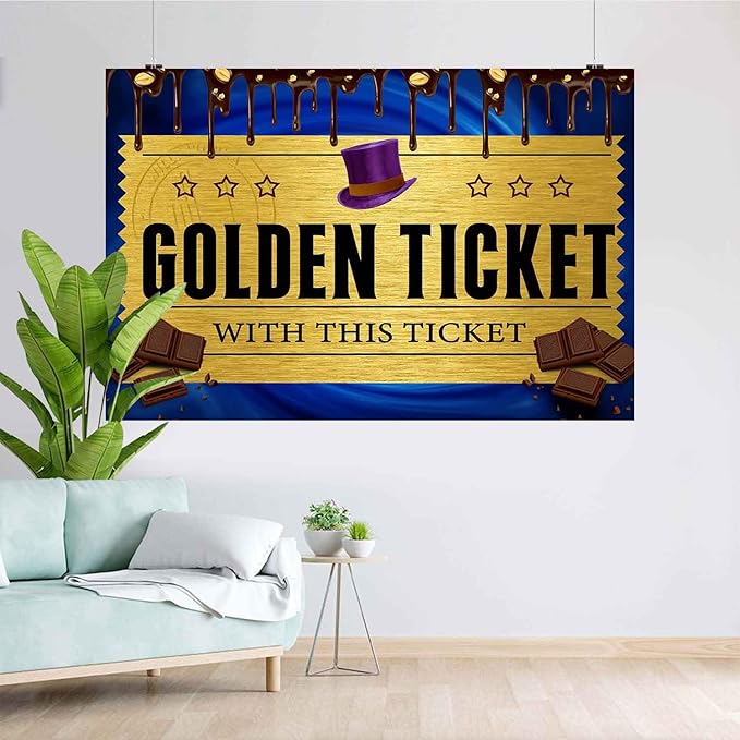 5x3FT Golden Ticket Backdrop Chocolate Factory Backdrops Candy Backdrops Blue Backdrop for Kids Girls 1st Birthday Party Baby Shower Photo Background TAYBDJ802
