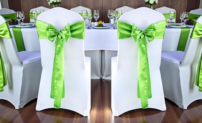 MDS Satin Chair Sashes, 75 Pack, 7”x108” Each, Decorative Chair Bows Ribbon Tie Backs for Wedding Party, Holiday Dinner, Birthday, Reception, Banquet, Hotel & Event Decoration - Parrot Green