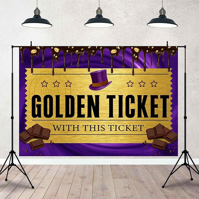 10x8FT Golden Ticket Backdrops Chocolate Factory Backdrop Candy Photo Backdrop for Birthday Kids Girls 1st Party Decorations Banner Photo Props Supplies TAYBDJ857