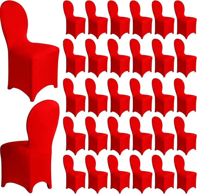 Moukeren 30 Pcs Wedding Chair Covers Spandex Folding Chair Covers Stretch Universal Polyester Fitted Seat Slipcovers for Wedding, Banquet, Celebration, Holidays, Dining Room, Living Room (Red)