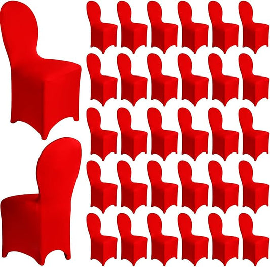 Moukeren 30 Pcs Wedding Chair Covers Spandex Folding Chair Covers Stretch Universal Polyester Fitted Seat Slipcovers for Wedding, Banquet, Celebration, Holidays, Dining Room, Living Room (Red)