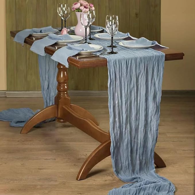 6Pack Dusty Blue Cheesecloth Table Runner 10Ft Gauze Table Runner Blue Cheese Cloth Table Runners Long Sheer Fabric Tablerunners for Wedding Party Bridal Shower Thanksgiving Christmas
