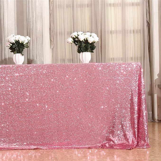 Eternal Beauty Fuchsia Pink Tablecloth, 60x102 Inch Sequin Rectangle Table Cover for Mother's Day Cake Dessert Exhibition Party Birthday Events