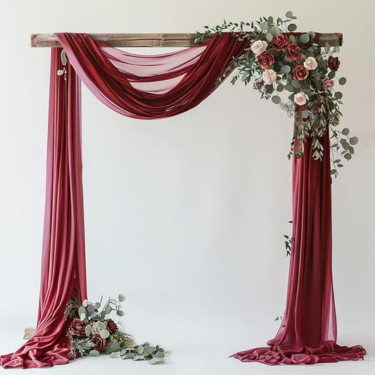 Wokceer Wedding Arch Draping Fabric 28.7" x 20FT Burgundy Red Drapes Sheer Fabric Backdrop Arch Draping Fabrics for Wedding Ceremony Christmas Birthday Party Bridal Shower Decoration