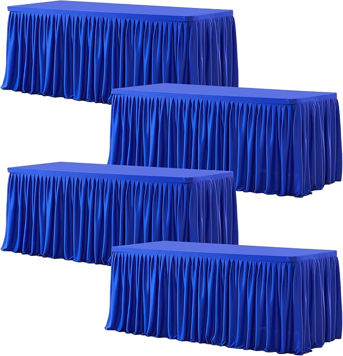 Wish Care 4 Pack Royal Blue Rectangle Table Clothes for 6 Foot Tables, Polyester Fitted Tablecloths 6ft Stretch Table Cover for Wedding, Birthday, Parties, Trade Show, Craft Show