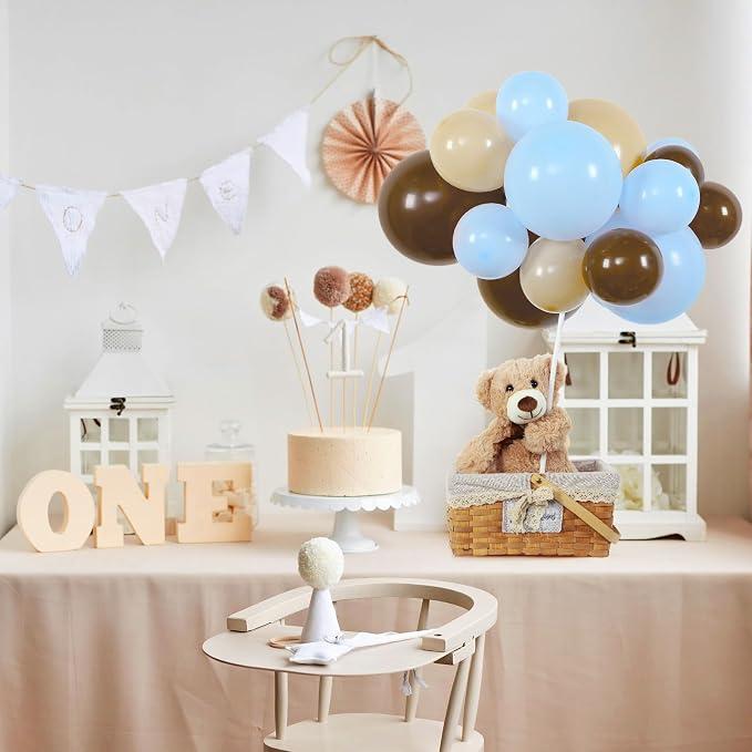 Meooeck 185 Pcs Bear Baby Shower Party Decorations Table Centerpieces 5 Pcs 13. 5'' Gender Reveal Bears 180 Balloons Kit Baby Shower Table Decor for Birthday Wedding(Brown, Nude, Blue)