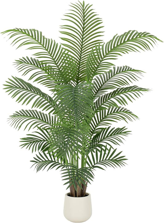 6ft Artificial Palm Tree Tall Faux Palm Tree Indoor Large Fake Plants with 18 Trunks Artificial Plants with White Pot Lifelike Leaves for Home Office Decor Living Rooms Bedrooms