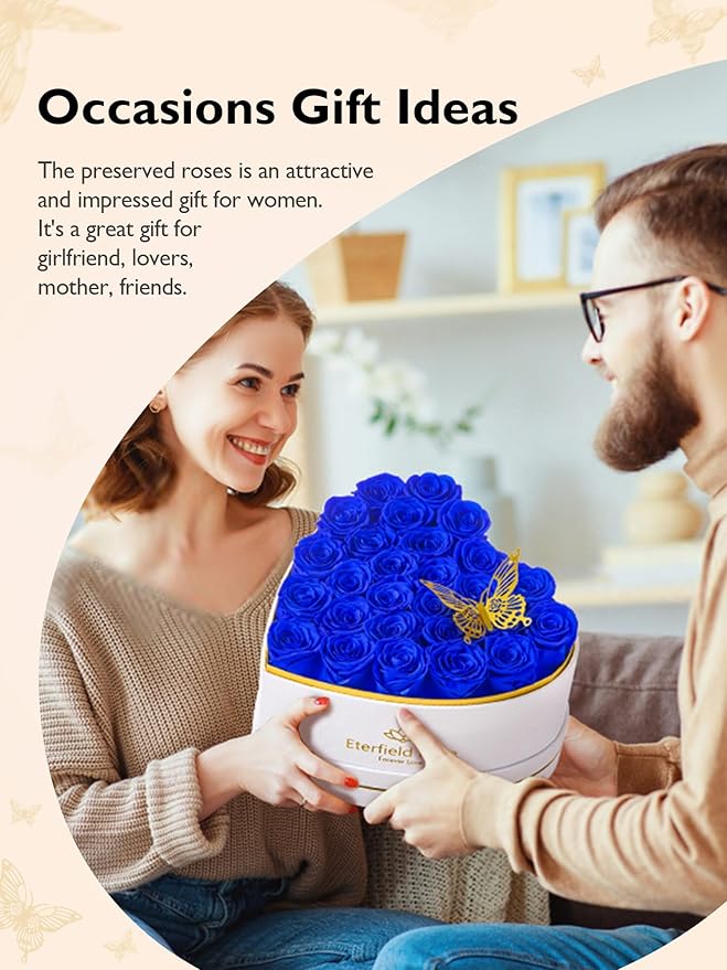 Eterfield 27 Forever Flowers in Heart Shape Box, Preserved Roses That Last a Year Preserved Flowers Birthday Gifts for Her Mom Women Wife Anniversary Valentines Day Mothers Day Christmas, Royal Blue