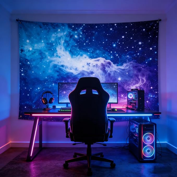 Galaxy Backdrop 7x5ft Starry Sky Universe Space Nebula Photo Background – Cosmic Galaxy Wall Hanging for Bedroom Decor & Party Decorations with Ribbon, Polyester Fabric