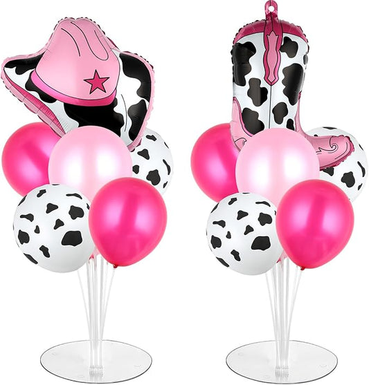 Cowgirl Party Balloons Stand Kit 2 Sets with Cowboy Hat and Cowboy Boots Foil Balloons Centerpieces for Tables Western Party Pink Balloon for Baby Shower Western Cowgirl Theme Birthday Decorations