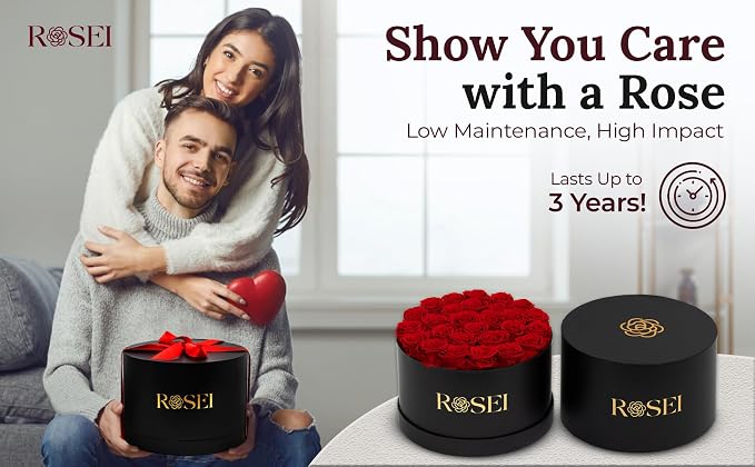 ROSEI Forever Preserved Roses in a Box| Real Forever Flowers, Lasting 1-3 Years, Elegant Floral Decor & Gift for Anniversaries, Birthdays & Special Occasions, 27 Flower Bouquet Preserved in a Box