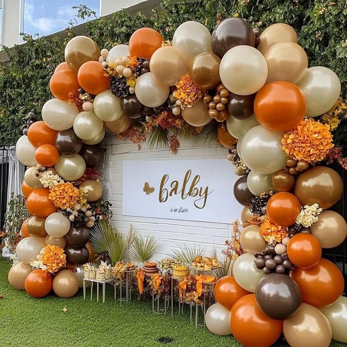 Burnt Orange Brown Balloon Arch Kit, Double Stuffed Tan Coffee Pearl White Sand Balloon Garland Dark Brown Terracotta Latex for Boho Birthday Baby Shower Bridal Wedding Party Decoration
