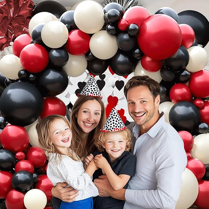 Red Black And White Balloons Garland Arch Kit, Double Stuffed Ruby Ivory Red White And Black Balloons Arch Kit for Birthday Anniversary Graduation Wedding Party Decoration