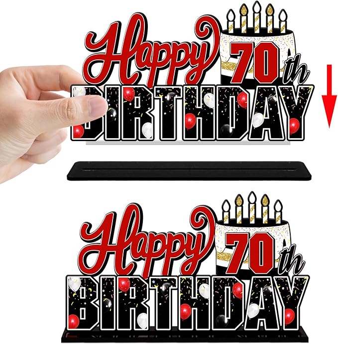 LINGTEER Happy 70th Birthday Red Acrylic Table Topper Centerpieces Set - Cheers to Seventy Years Old Birthday 70th Bday Party Gift Decorations.