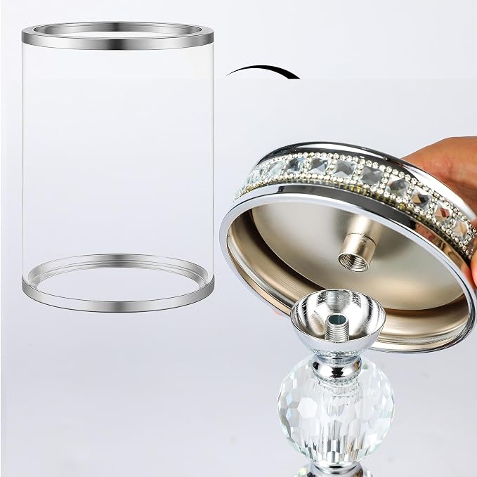 12.4" Tall Hurricane Candle Holder, Pillar Candle Holders with Glass Sleeve with Gift Box, Crystal Candle Stands for Home Warming, Weddiing, Dining Room Decor, Table Centerpiece (2, Silver, M)