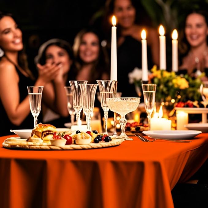 54IN X 160FT Plastic Table Cover Roll with Cutter Box, Cut to Size Plastic Table Cloths for Parties, Birthday, Disposable Tablecloth Roll for All Shape Tables (Orange, 54 Inch X 160 Feet)