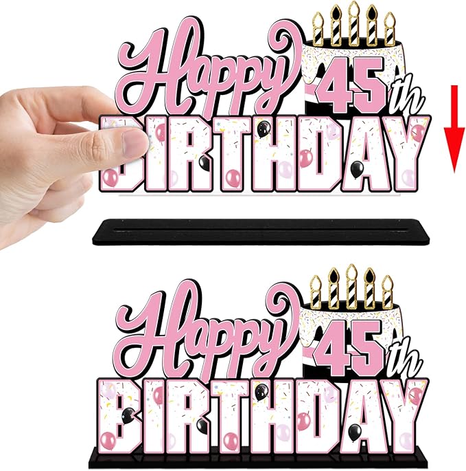 LINGTEER Happy 45th Birthday Pink Acrylic Table Topper Centerpieces Set - Cheers to 45 Years Old Birthday 45th Bday Party Gift Decorations.