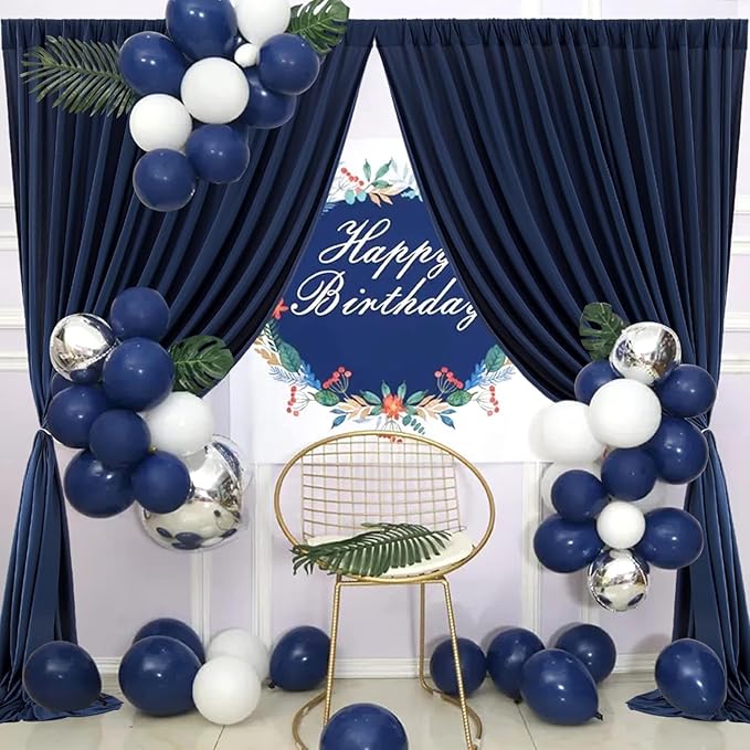 50ftx10ft Wrinkle Free Navy Blue Backdrop Curtains for Parties, 10 Panels 5x10ft Silky Polyester Blue Photo Backdrop Drapes for Weddings Birthday Party Graduation Photography Background Curtains