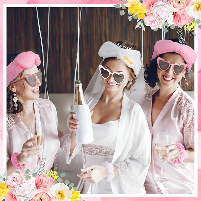 Geiserailie 36 Pcs Bachelorette Party Accessories 12 Bride Spa Headbands 12 Bridesmaid Scrunchies Ties 12 Bachelorette Sunglasses Bridesmaids Proposal Gifts for Wedding Party Favors(Pink)