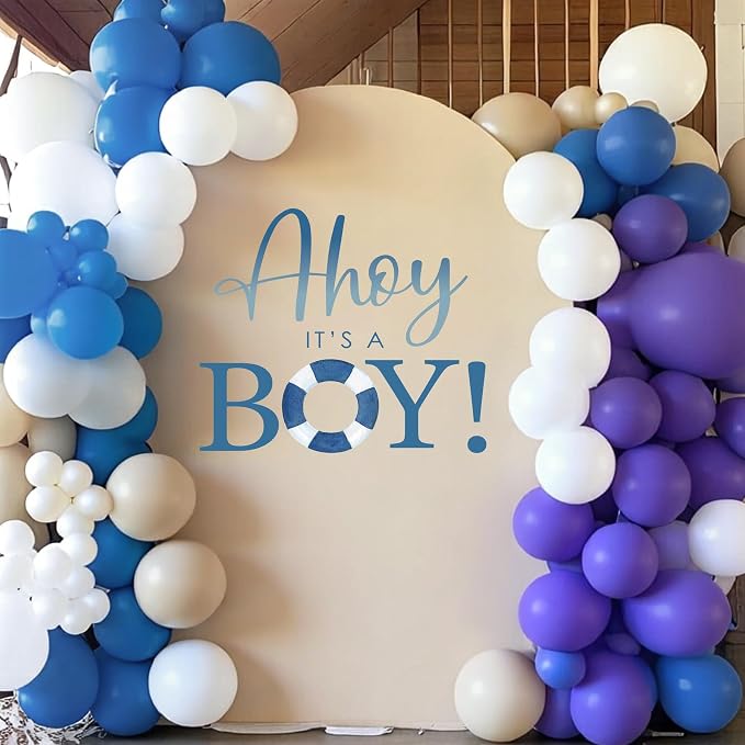 Ahoy It’s A Boy Baby Shower Decorations - Ahoy It’s A Boy Decal Sign for Balloons Arch Backdrop, Nautical First Birthday Decorations for Boys, Sailboat Gender Reveal Sign, 1st Party Supplies for Boys
