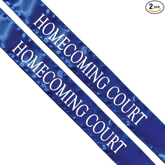 Anderson's Blue Satin Homecoming Court Sash Set, Elegant 3" x 72" Sashes with White Imprint for Homecoming Night Coronation and School Events, 2‑Piece Set