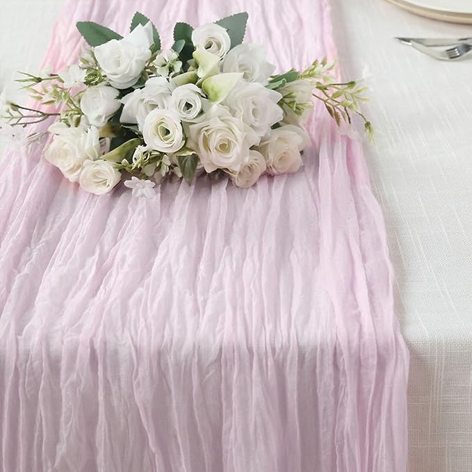 120 Inch Light Pink Cheesecloth Table Runner - 10Ft Long Cotton Gauze Table Decor for Weddings, Baby Showers & Parties