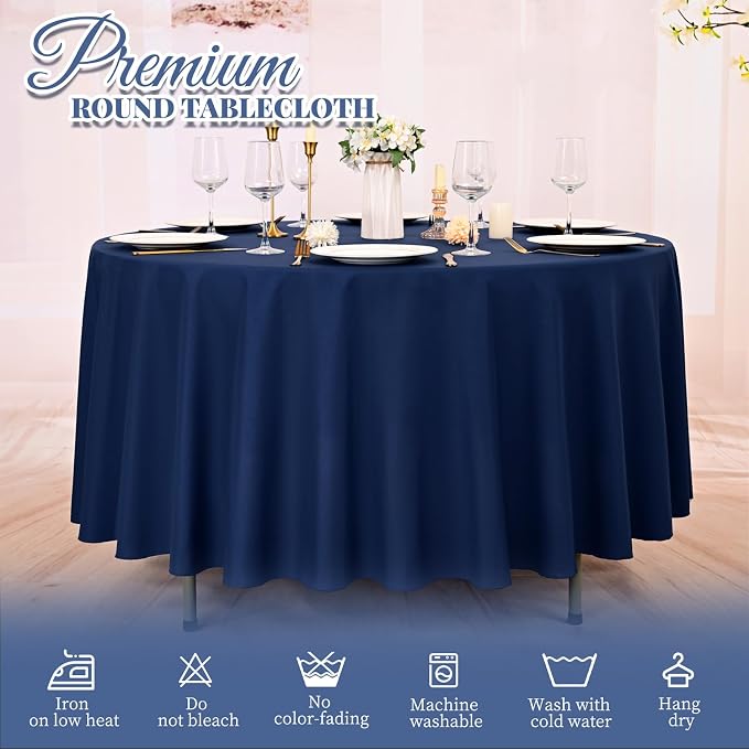 10 Pack Navy Blue Round Tablecloth 120 Inch, Waterproof Polyester Fabric Table Cloth for Round Tables, Stain Wrinkle Resistant Tablecloths Washable Table Cover for Wedding Dining Party Banquet