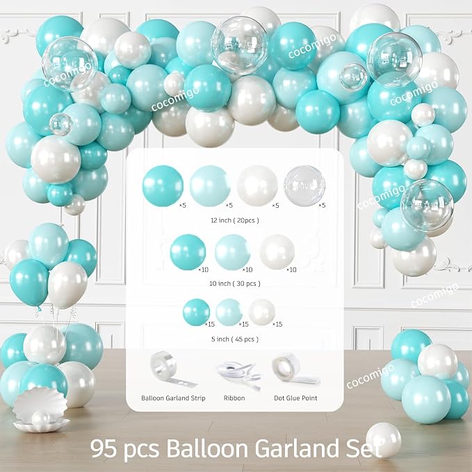 cocomigo 299pcs Beach Birthday Party Decorations Serves 25 Guests, Worry-free One-stop Set, with Balloons Arch, Banner Thick Plates and Cupcake Toppers, Easy Setup for Ocean-Themed Party