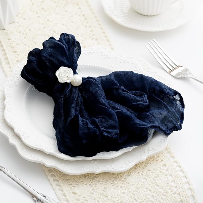 60 Pack Navy Blue Cheesecloth Napkins Washable Set of 60 Navy Blue Cloth Napkins 21x21 Inches Rustic Boho Cotton Gauze Dinner Table Napkins for Wedding Bridal Baby Shower Summer Party Table Decor