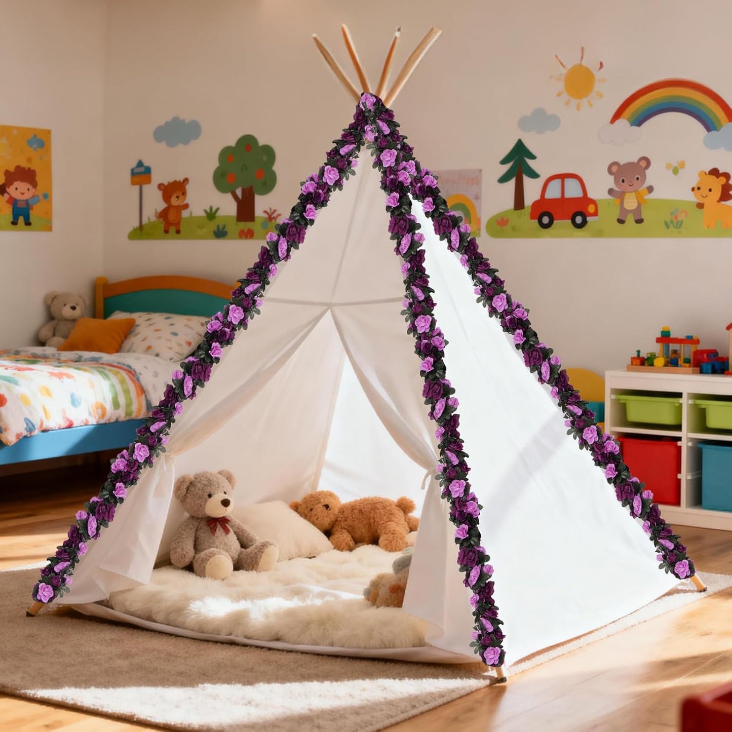 10 Pcs 82FT Flower Garland, Artificial Rose Garland Flowers Plants Fake Flower Hanging Rose Ivy, Birthday Party Valentine's Day Wedding Wall Arch Decor（Purple）