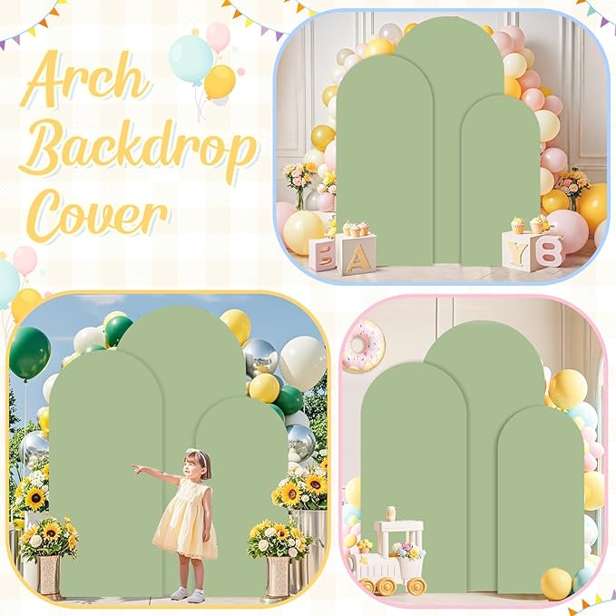 Sage Green Arch Covers 4FT 5FT 6FT Set of 3 Spandex Fitted Arch Backdrop Cover Double Sided Wedding Arch Covers Stretchy Backdrop Stands Cover for Wedding Party Ceremony Banquet Decor