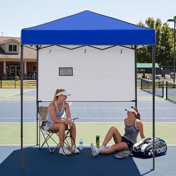EAGLE PEAK 6x4 Instant Pop Up Canopy Tent with 1 Half Wall Panel, Straight Leg Sun Shelter, Portable Canopy with Carry Bag for Camping, Beach & Sports, Blue