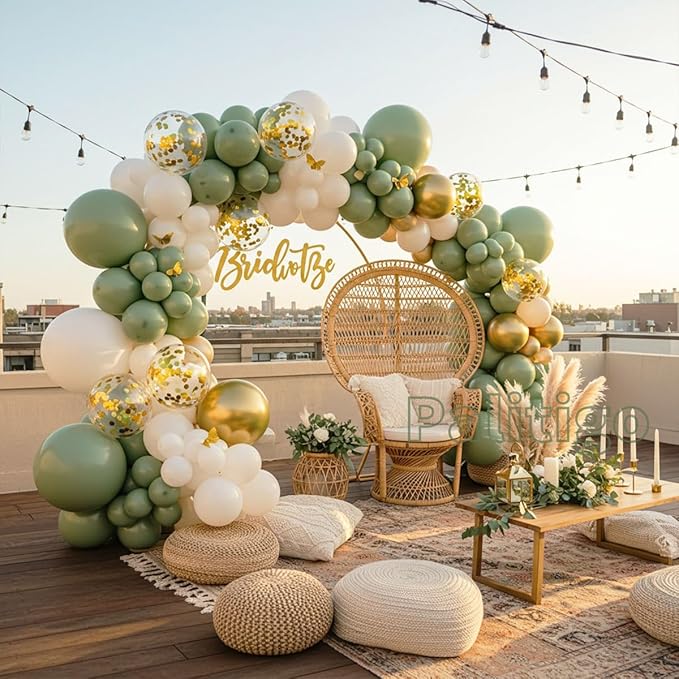 Green Balloon Garland Kit with Sage and Olive Balloons - 112pcs Sage Green Balloons with Gold Butterfly for Weddings, Baby Showers, Birthdays, and Jungle/Tropical Theme Decorations