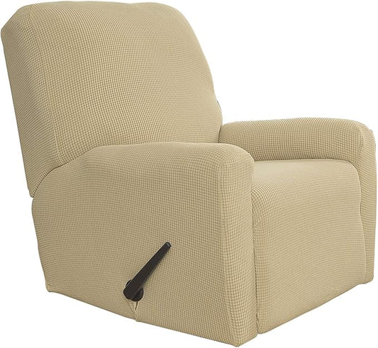 Easy-Going Recliner Stretch Sofa Slipcover Sofa Cover 4-Pieces Furniture Protector Couch Soft with Elastic Bottom Spandex Jacquard Fabric Small Checks(Large,Beige)