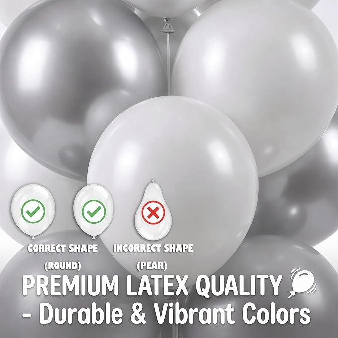 Balloon Column Kit Set of 2 With Balloons Included - with Base, and Pole,Balloon Tower Backdrop Decoration for Wedding, Baby Shower, Birthday Party, or Bachelorette Parties (Silver White)