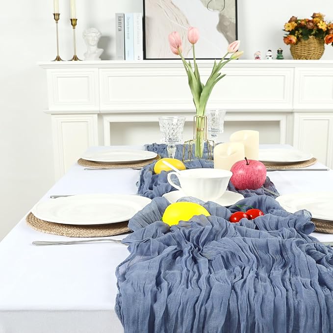 8 Pack Dusty Blue Cheesecloth Table Runner 10ft Boho Gauze 120 Inch Cheese Cloth Table Runner Rustic Sheer for Spring Holiday Baby Shower Party Décor Home Wedding Decoration