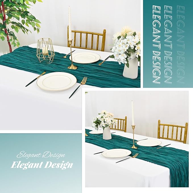Showgeous 10 Pack Teal Cheesecloth Table Runner Gauze Table Runner 10FT Long Semi-Sheer Table Runner Boho or Rustic Wedding Table Decor for Wedding Decor Arch Draping Bridal Shower Holiday Party
