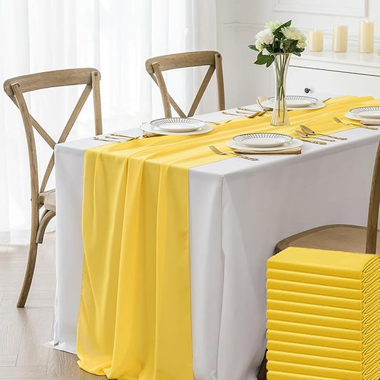 12 Pack Chiffon Table Runner 14x108 Inch Long 9ft Sheer Table Runners for Party Romantic Wedding Bridal Shower Fall Decorations-Yellow